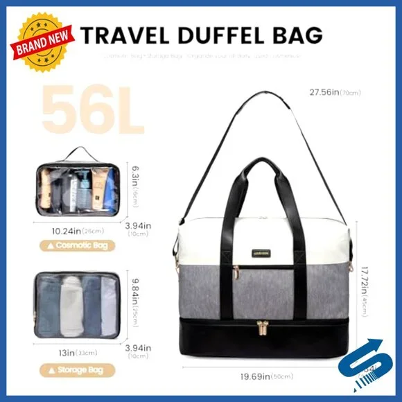 Large Travel Duffel Bag with Packing Cubes Shoe Compartment Weekender Carry On - Picture 2 of 7